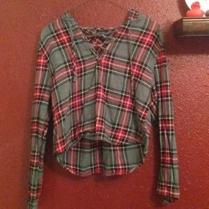Hooded flannel crop top